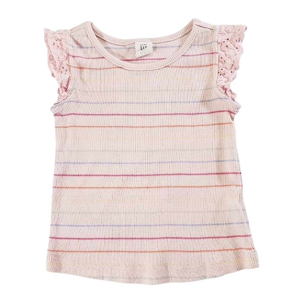 K1290 * Baby Gap Girls Eyelet Ruffle Sleeve Tank Top Pink Size 2 Yrs